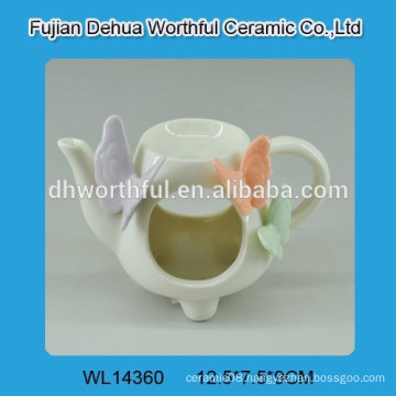 Butterfly series white porcelain oil burner in teapot shape